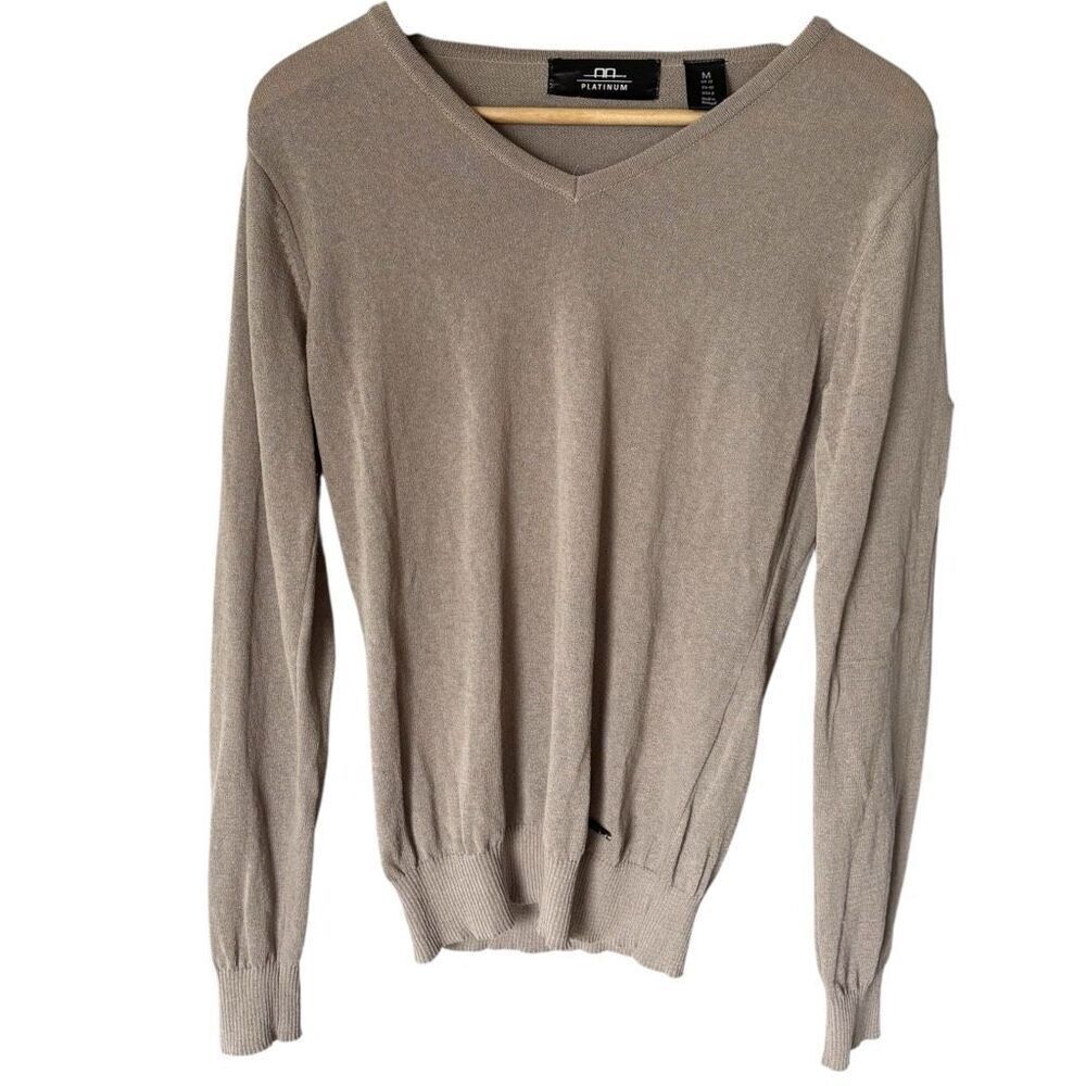 Alessandro Albanese Platinum Linen Blend Beige Taupe Elbow Pads Size M Sweater